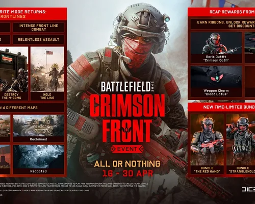 Выпущен трейлер ивента Crimson Front для Battlefield 2042, в котором временно добавят режим "Линия фронта"