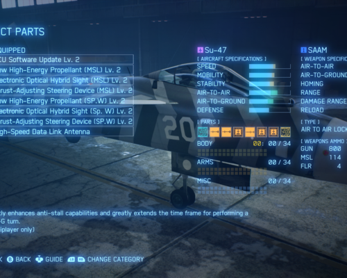 Ace Combat 7: Skies Unknown ''Мод открывающий все части улучшений самолетов''